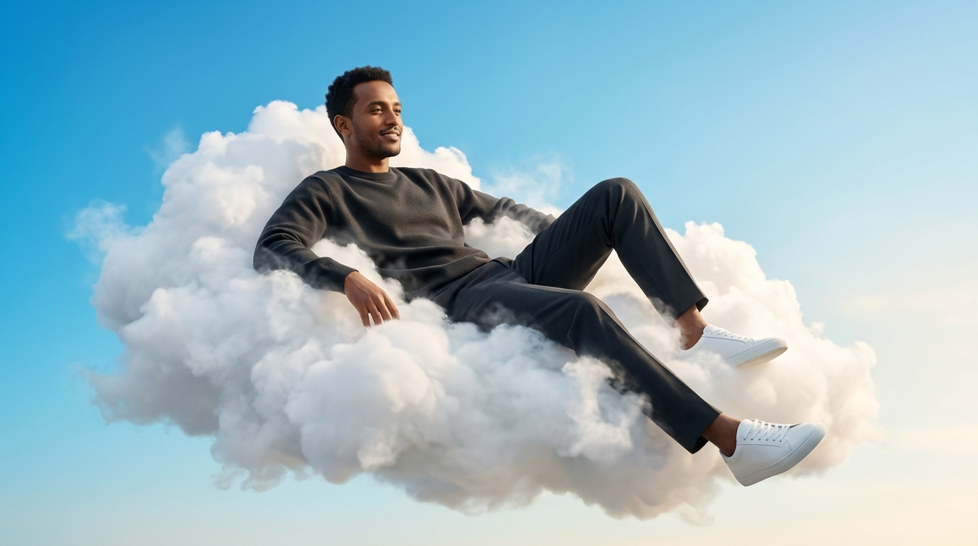 Person relaxing in the clouds with Weg